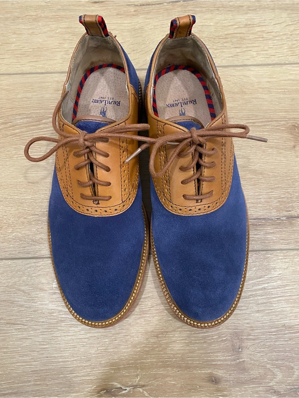 Polo Ralph Lauren Saddle Oxford Shoes Men’s 8 Torrington Navy Suede Academia